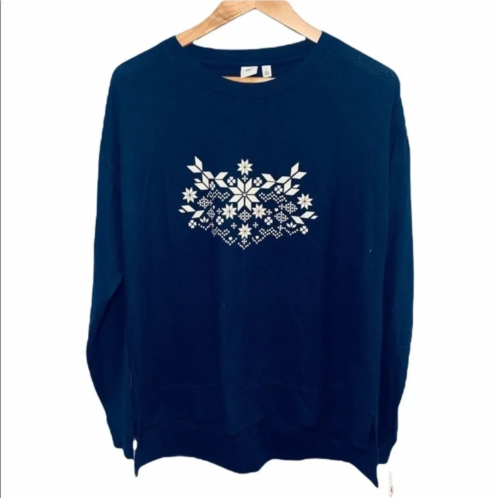 NWT BP from Nordstrom Cozy Lounge Top M navy Snowflake - Picture 7 of 15